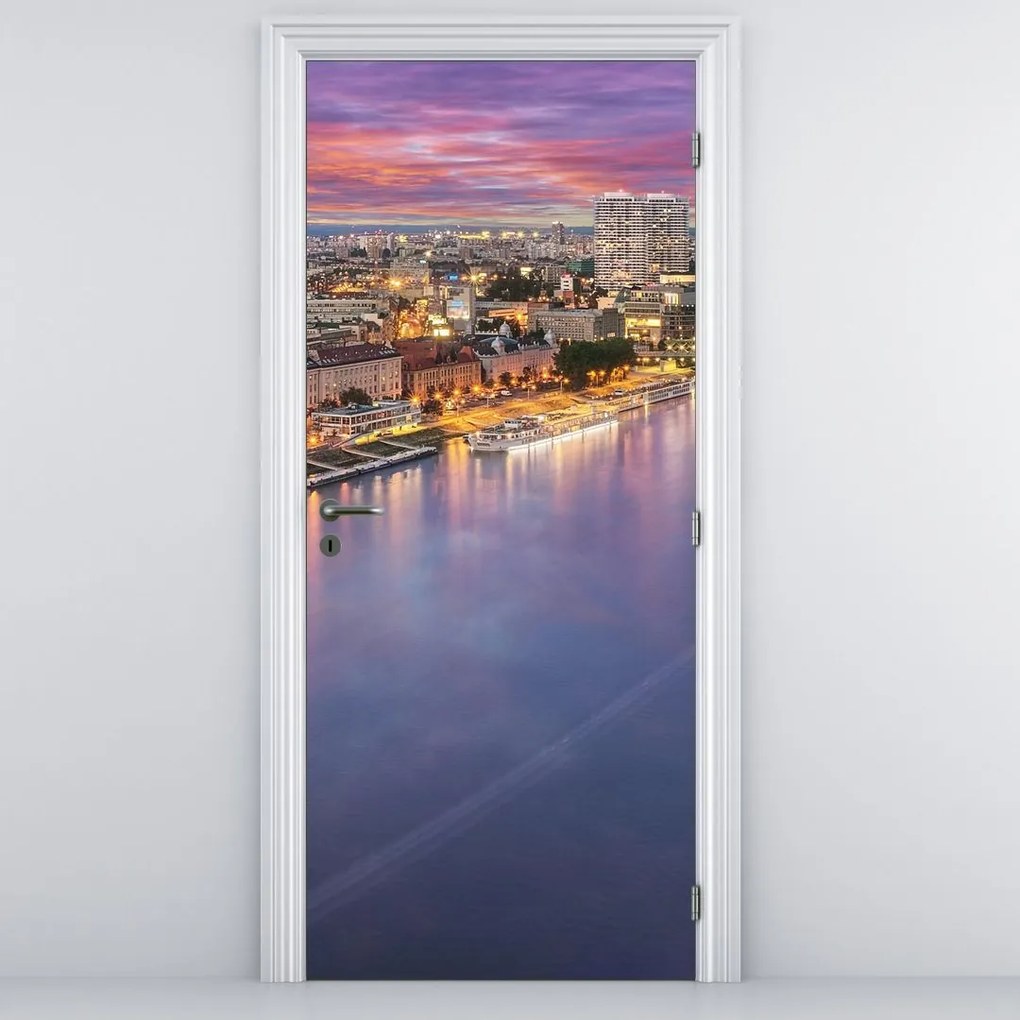 Fototapeta na dvere - Nočné mesto Bratislava s riekou (95x205cm)