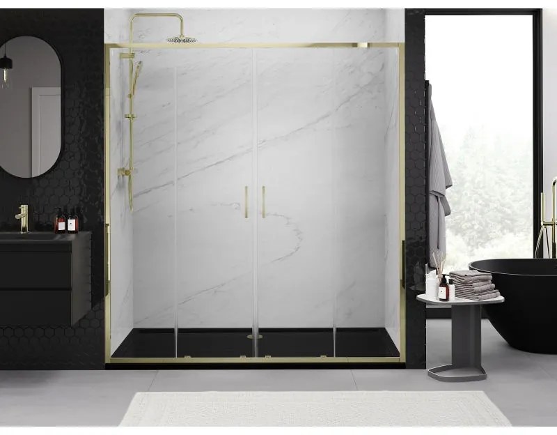 Mexen Exo, dvojité posuvné sprchové dvere 200 cm, číre sklo, zlatá, 8152-200-000-50-00
