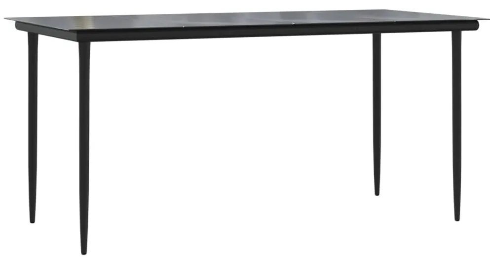 vidaXL Záhradný jedálenský stôl čierny 160x80x74cm oceľ a tvrdené sklo