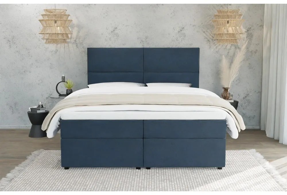 Tmavomodrá boxspring posteľ s úložným priestorom 140x200 cm Rico – Ropez