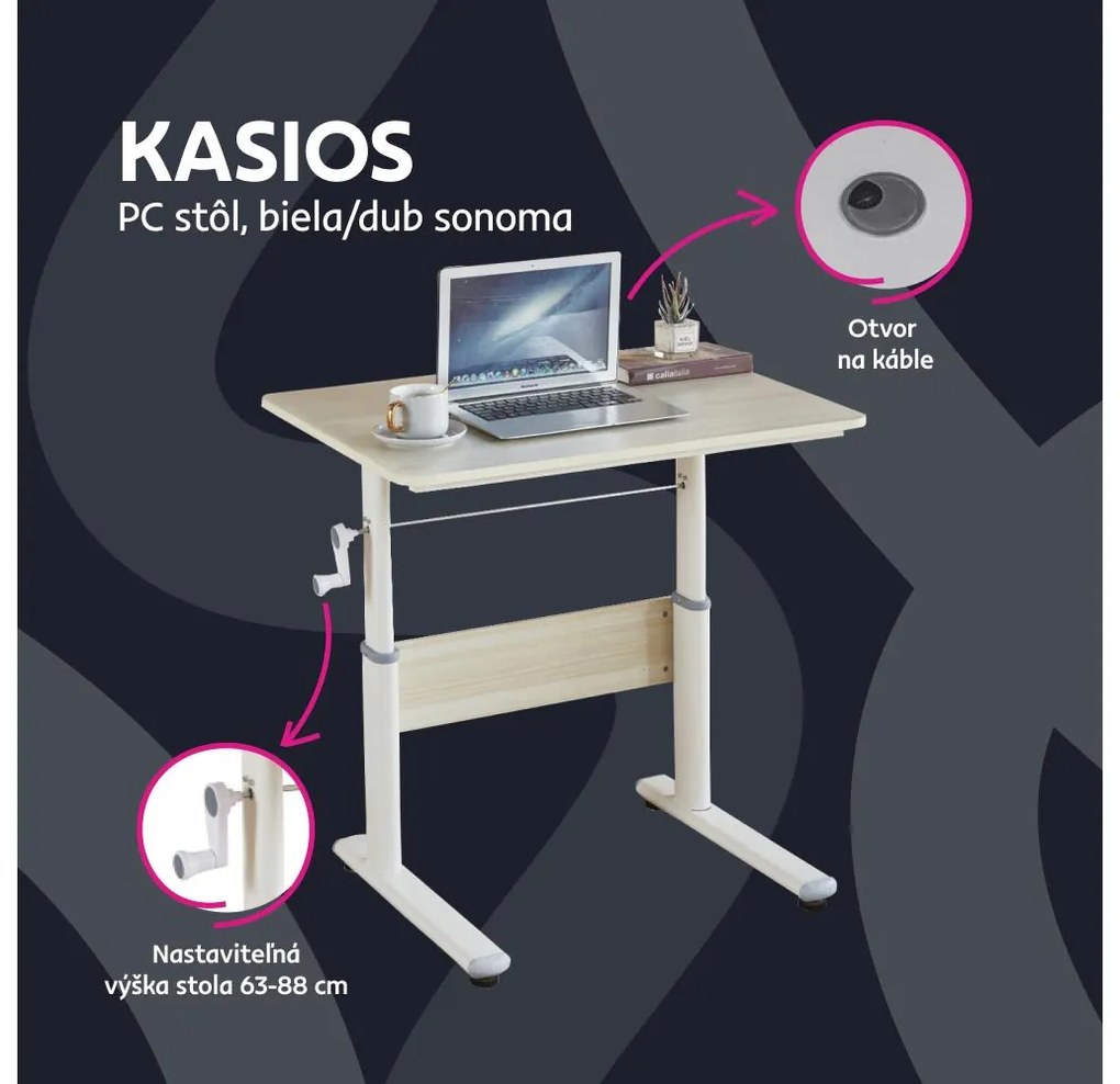 PC stolík Kasio (dub + biela). Vlastná spoľahlivá doprava až k Vám domov. 1119394