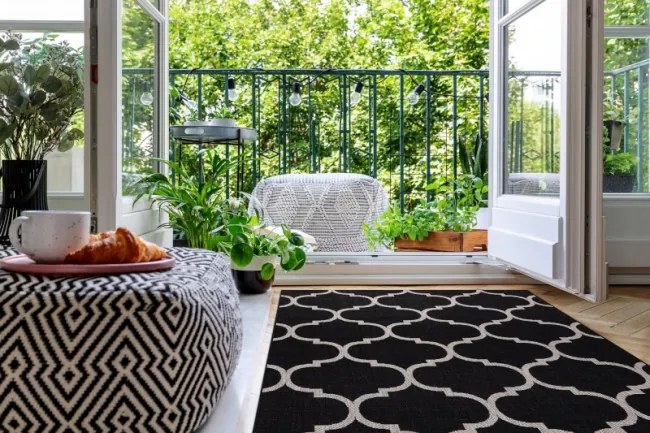 Koberec SIZAL FLOORLUX 20608 - marokánsky, trellis - čierny, strieborný