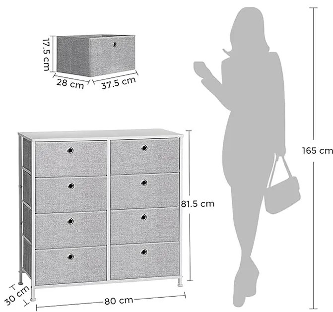 Autronic BONTEC Komoda 80x30x82cm, kov, šedá, AUK-E1024 GREY Farba: Biela