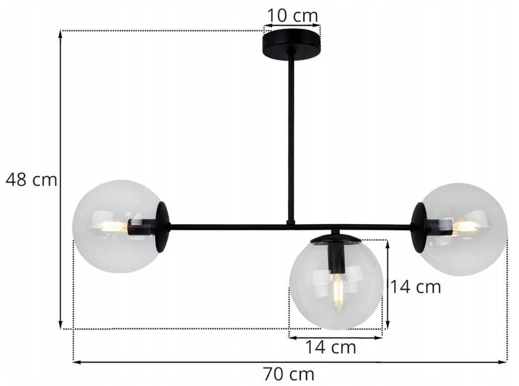 Stropné svietidlo Paris, 3x transparentné sklenené tienidlo, (výber zo 4 farieb uchytenia)