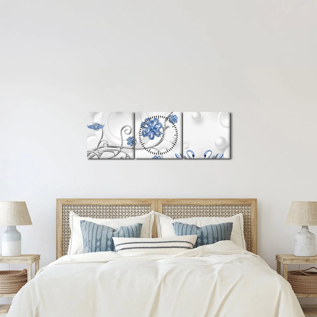 Obraz - Modré labute (s hodinami) (90x30 cm)