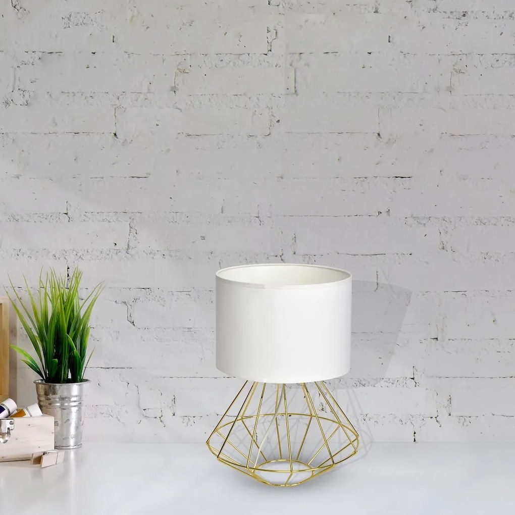 Stolná lampa Lupo, 1x biele textilné tienidlo, g