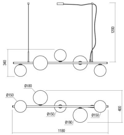 Redo 01-2779 - Luster na tyči ROY 5xG9/10W/230V
