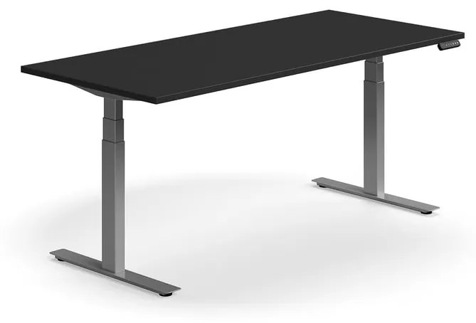 Výškovo nastaviteľný stôl QBUS, rovný, 1800x800 mm, strieborný rám, čierna