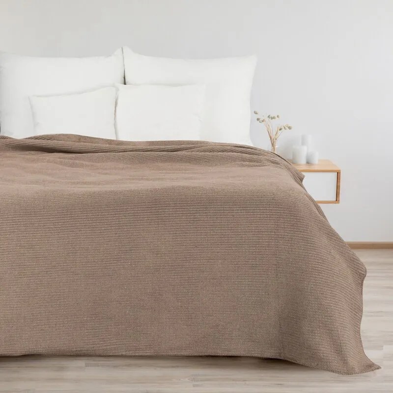 Eurofirany Tmavo béžová deka AMBER s vaflovou štruktúrou 180x220 cm
