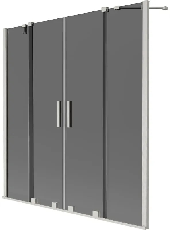 Mexen Velar Duo, 2-krídlová posuvná vaňová zástena 160 x 150 cm, 8mm šedé sklo, brúsená oceľ, 896-160-000-42-97
