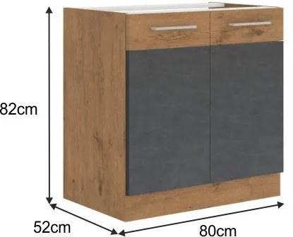 Dolná kuchynská skrinka Vega 80 D 2F BB - dub lancelot / sivá matná