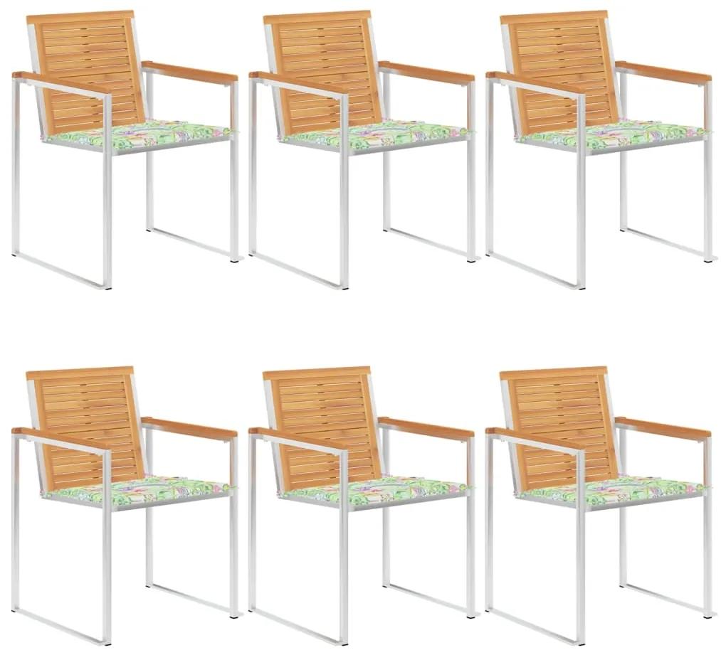 Záhradné stoličky 6 ks s podložkami tíkový masív