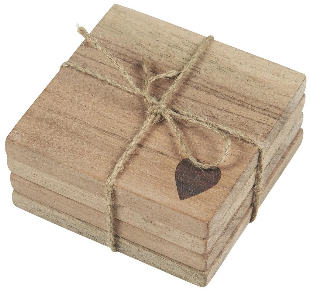 IB Laursen Sada podtáckov so srdcom z akáciového dreva, set 4 ks