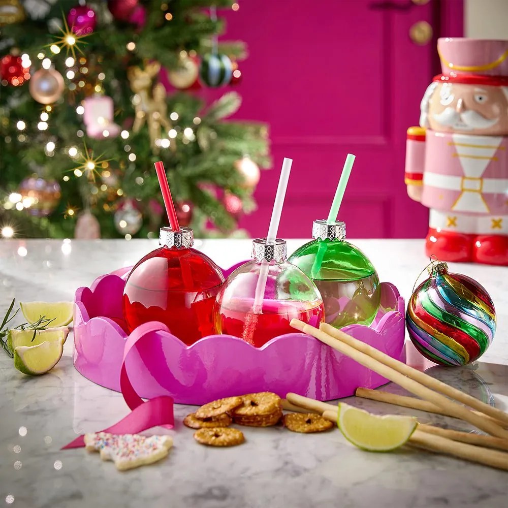 SANTA'S BUBBLE Sklenená guľa so slamkou - červená