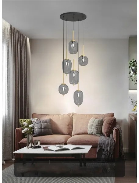 Wofi 5007-502 - Luster na lanku BELLEVILLE 6xE14/40W/230V čierna/zlatá