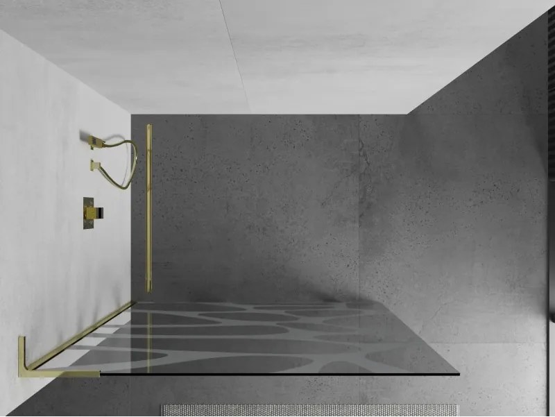Mexen Kioto L, sprchová zástena Walk-In 70 x 200 cm, 8mm číre sklo biely vzor, zlatý lesklý profil,800-070-103-50-97
