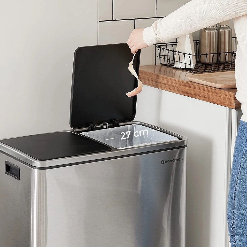 Odpadkový kôš s 2 plastovými vnútornými nádobami, 2 x 30 L, strieborný