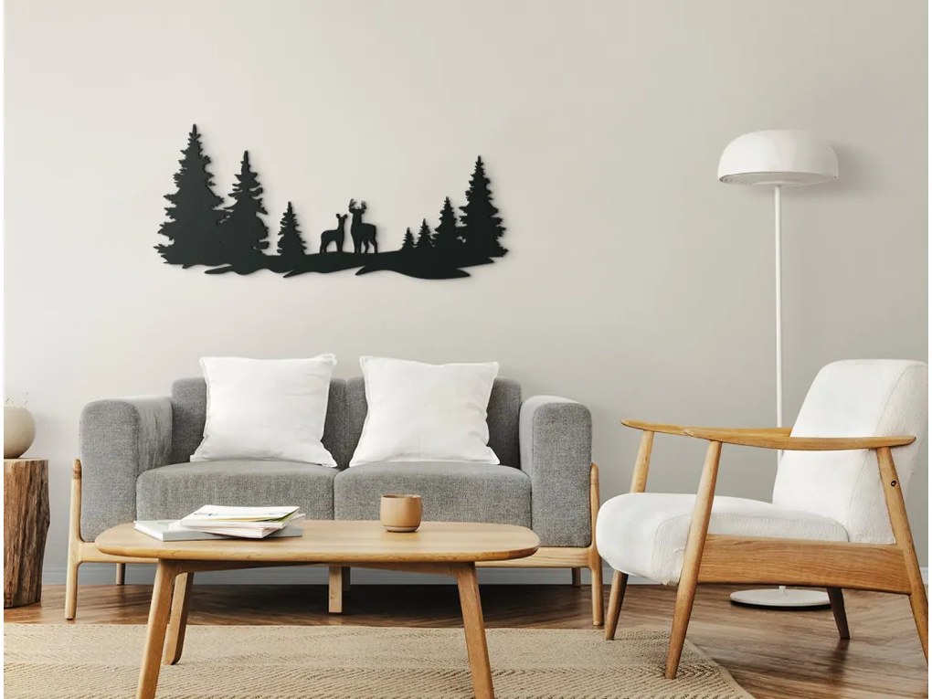 drevko Drevená nálepka Jelene v lese Rozmer obrazu: 28,5 x 65 cm, Farba dekorácie: Čierna