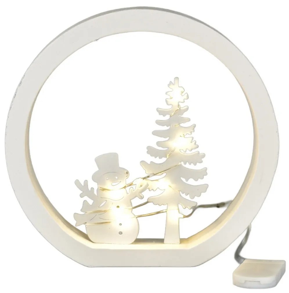 Vianočná LED dekorácia Snehuliak, pr. 15 cm, teplá biela