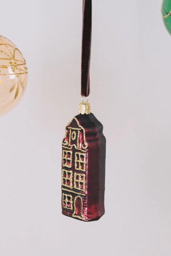 Bella Rose Sklenená vianočná ozdoba Domček Burgundy Mat