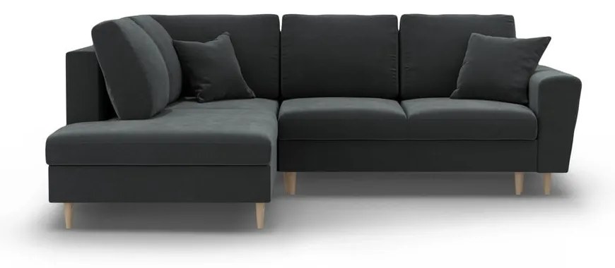 Tmavosivá zamatová rozkladacia/s úložným priestorom rohová pohovka (ľavý roh/do L) Kyoto – Cosmopolitan Design