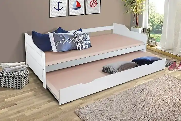 Detská posteľ s výsuvnou prístelkou z MASÍVU 200x90 cm BABETA - biela |  BIANO