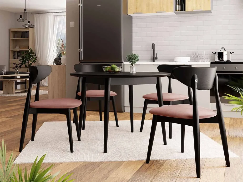 Okrúhly stôl Vidariko FI 120 so 4 stoličkami ST80 01, Farby: čierny, Potah: Magic Velvet 2216