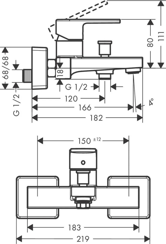 Hansgrohe Vernis Shape, nástenná vaňová batéria, čierna matná, 71450670