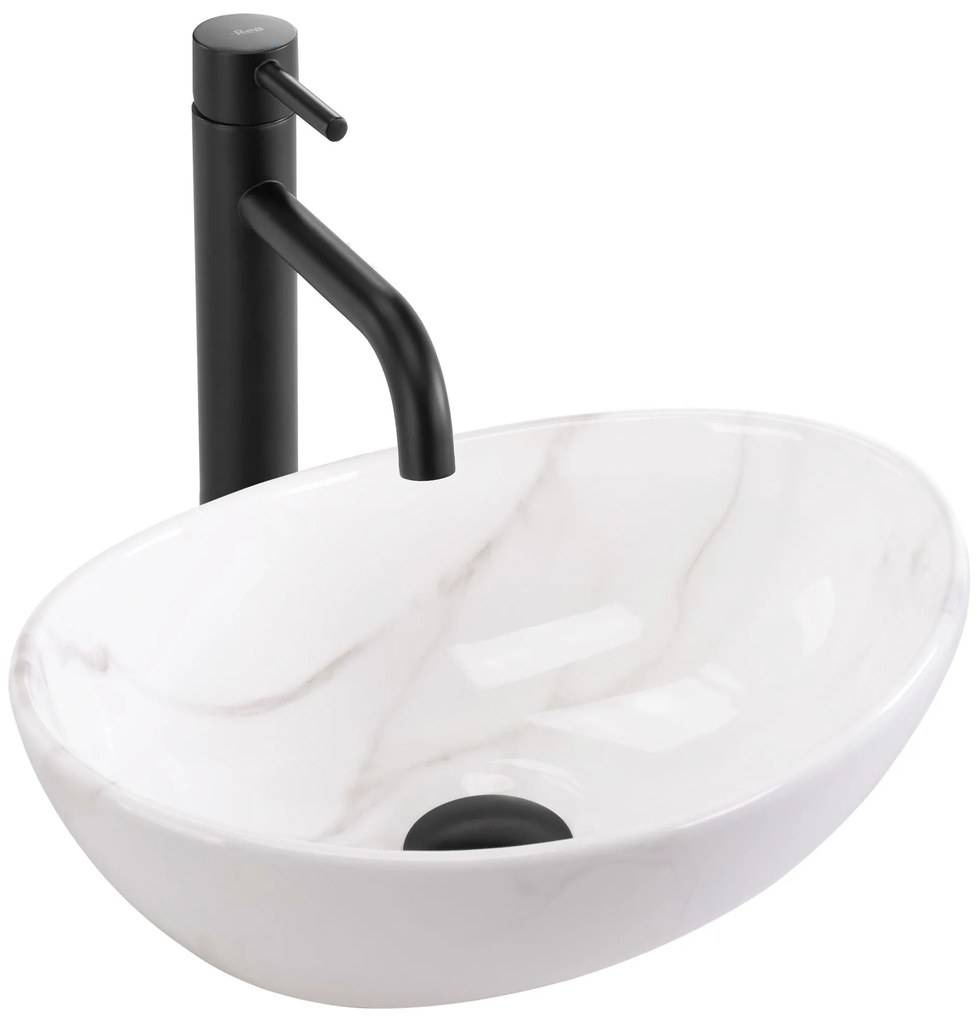 Rea Sofia Mini, umývadlo na dosku 355x270x125 mm, imitácia kameňa - biela Cloudy, REA-U9236