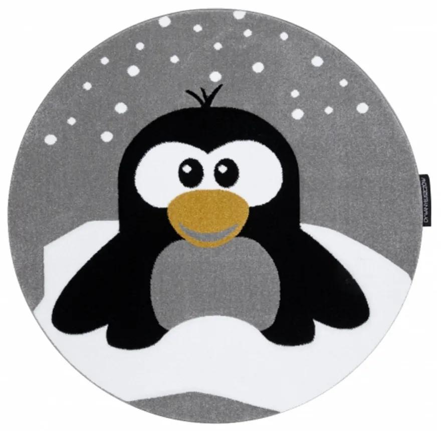 Detský kusový koberec Tučniak sivý kruh, Velikosti 140cm