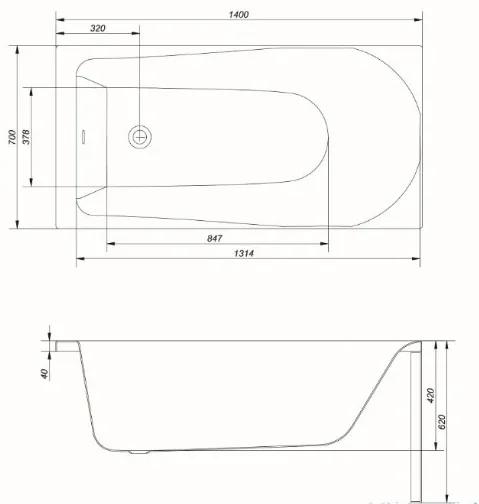 Cersanit Flavia akrylátová vaňa 140x70cm, biela, S301-104