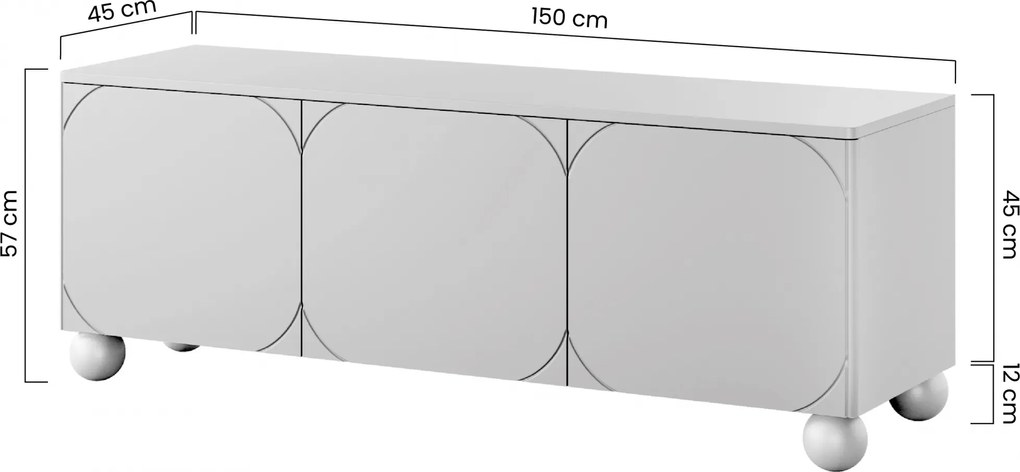 RTV skrinka trojdverová Sonatia II 150 cm na guľatých nohách - kasmír
