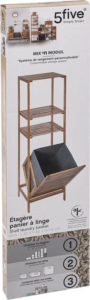 Polička do kúpeľne s košom na bielizeň Dawson, hnedá/sivá