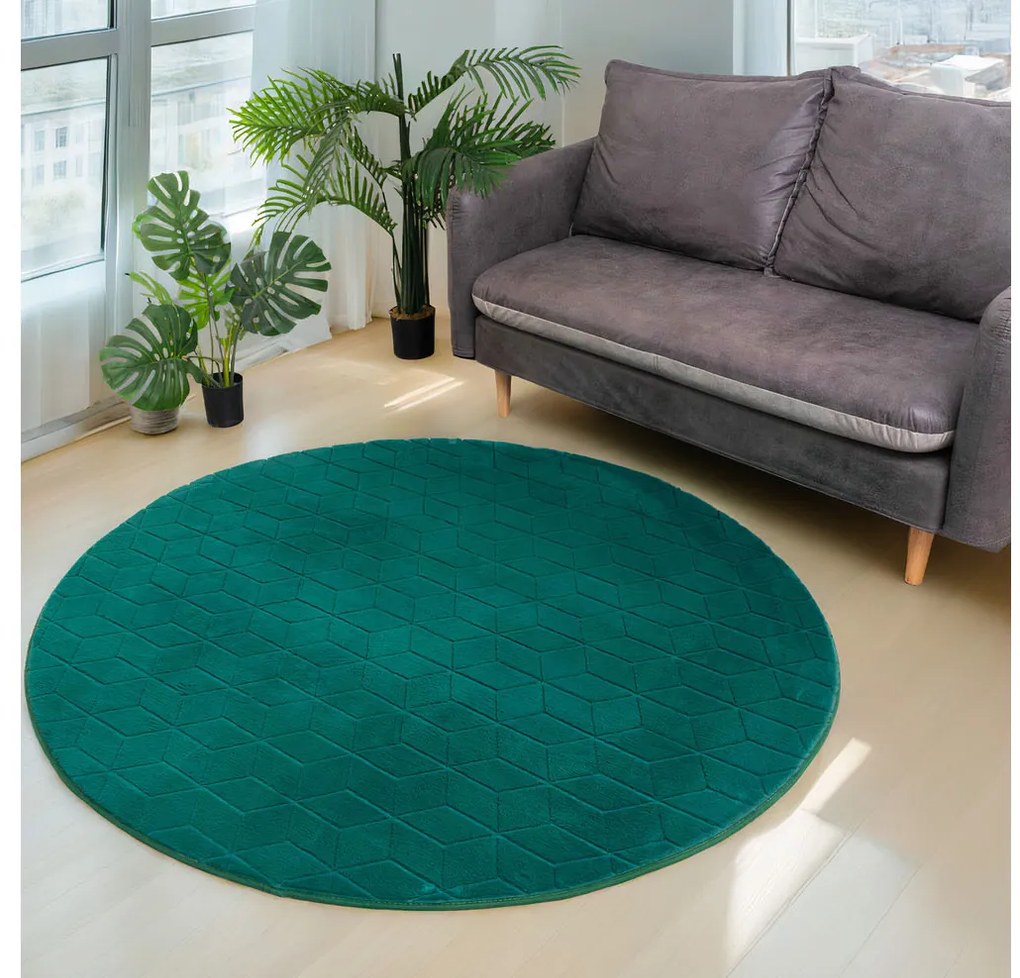 TZ Smaragdový okrúhly koberec 3D Rabbit Rozmer: 200