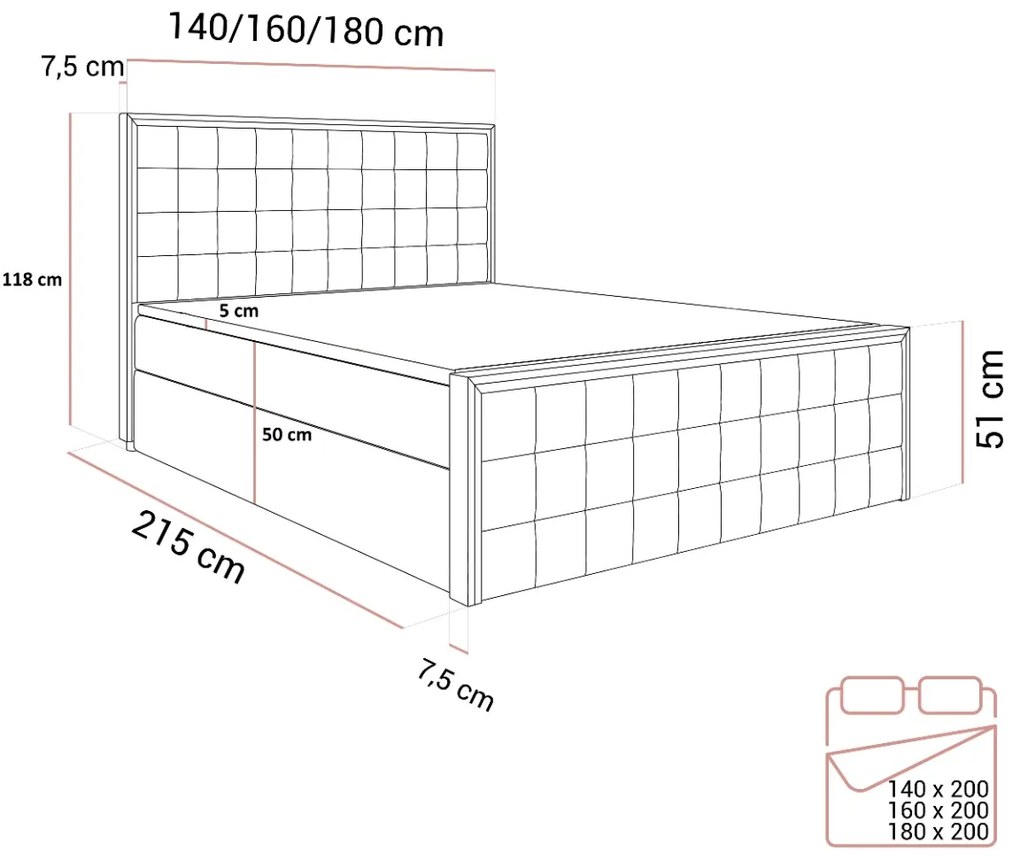 VYSOKÁ ČALÚNENÁ POSTEĽ NOEMI SILVER 140X200 ROYAL VELVET 176