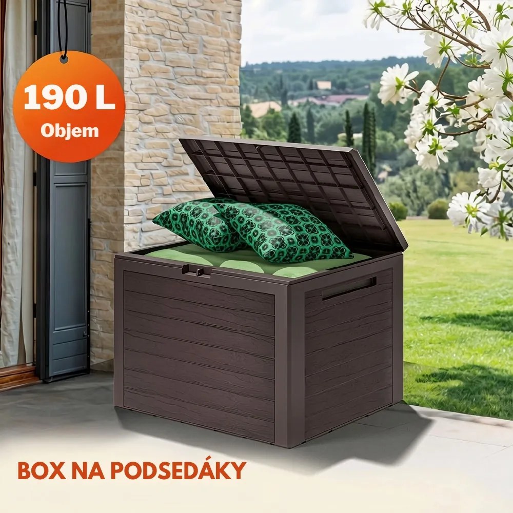 Úložný box WOODEBOX - 190L, 78x44x55cm, tmavo hnedá Prosperplast