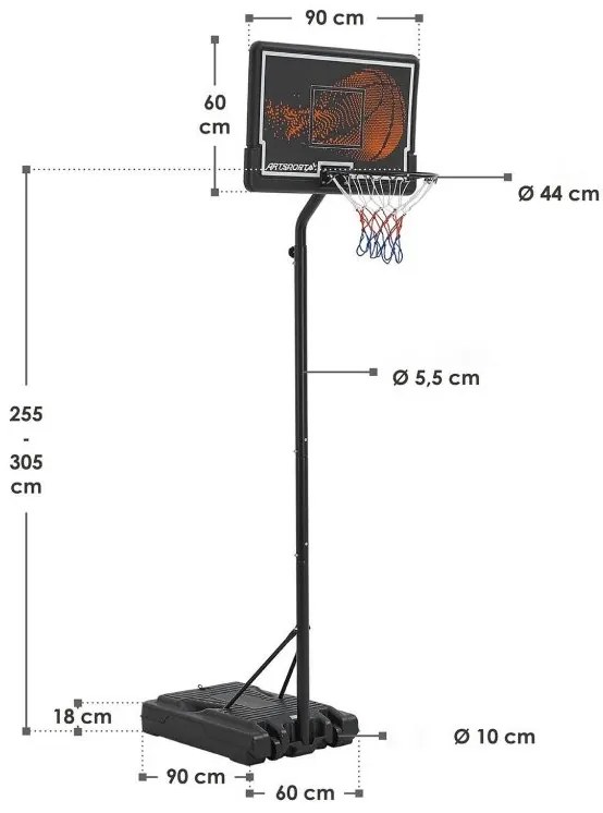InternetovaZahrada Basketbalový kôš s kolieskami - 255-305 cm