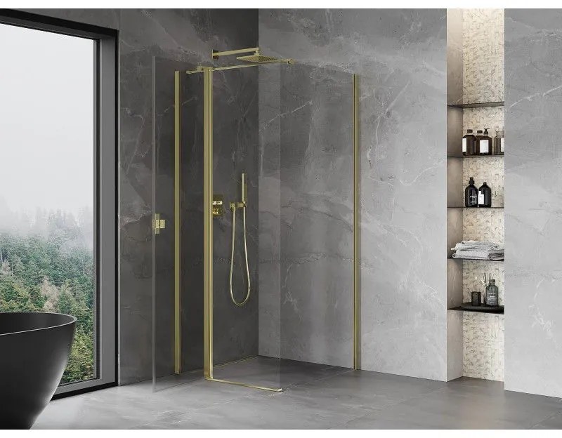Mexen Mist T, sprchový kút s krídlovými dverami, 85 x 85 cm, 8mm číre sklo, zlatý lesklý profil, 8A4T-085-085-50-00