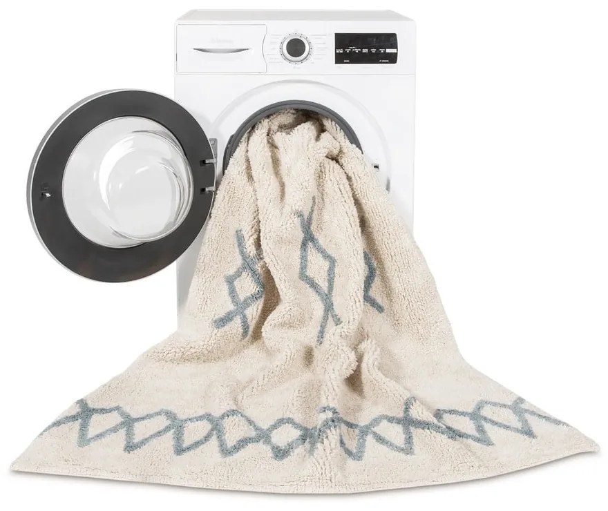 Modrý krémový prateľný ručne tkaný bavlnený koberec 120x160 cm Atlas Natural – Lorena Canals