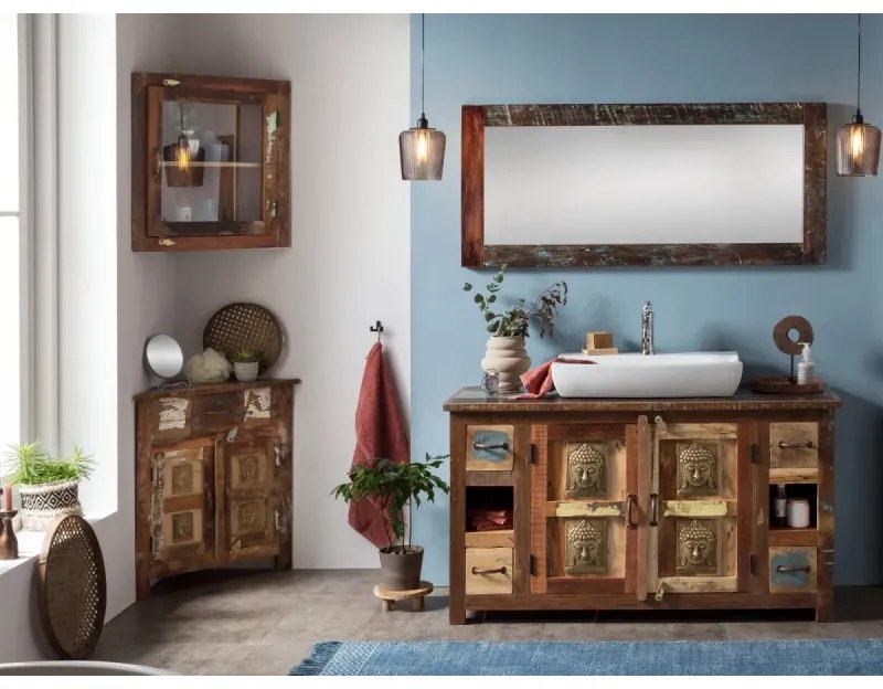 furniture-nabytek.cz - Rohová nástenná skrinka Sumana z recyklovaného tvrdého dreva, lakovaná, hnedá