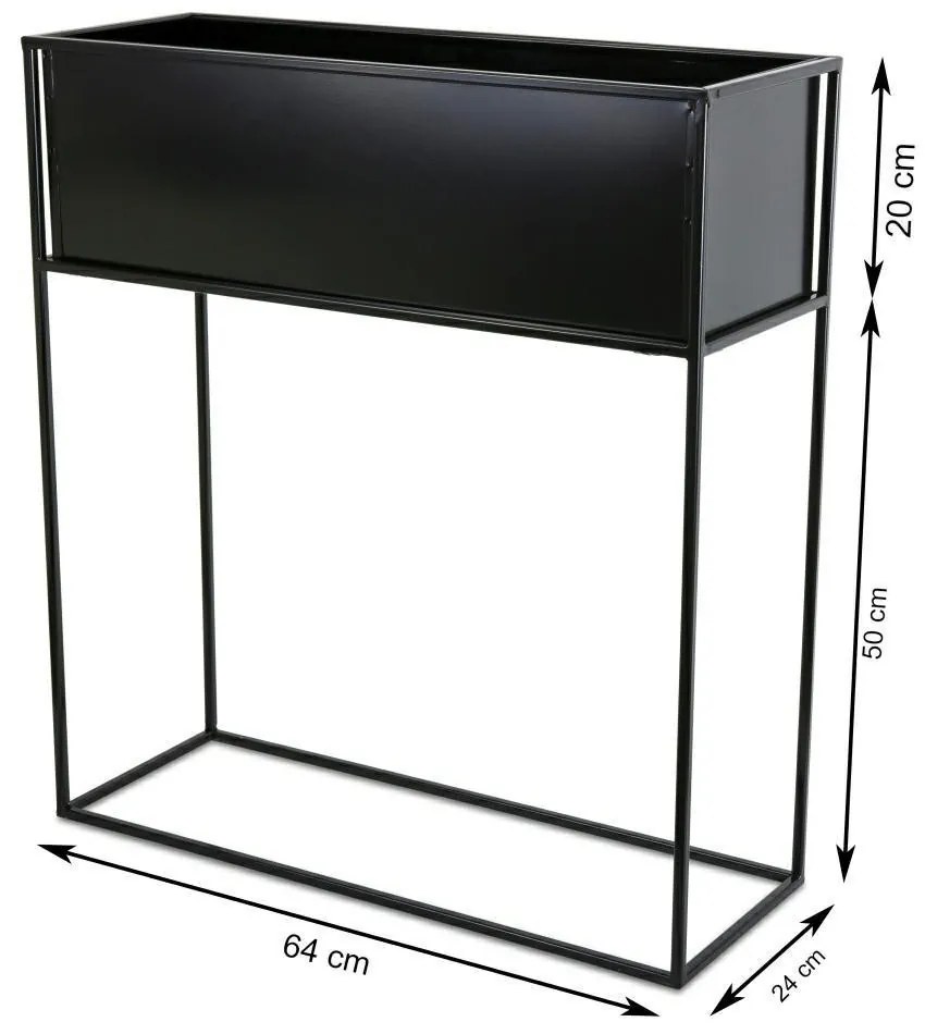 KOVOVÝ KVETINÁČ SO STOJANOM RECT 70X24X64 CM ČIERNA