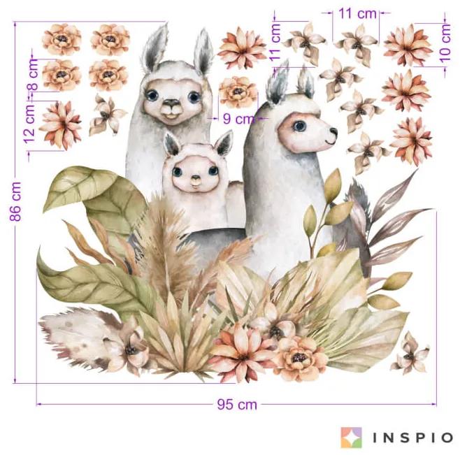 Nálepky na stenu - Alpaky s kvetmi