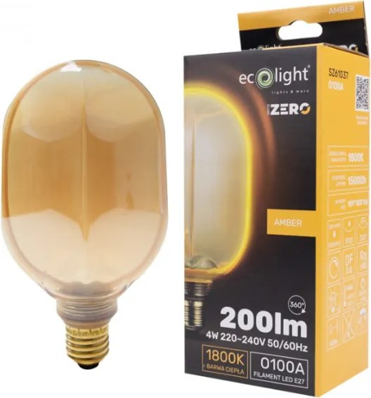 ECOLIGHT Dekoratívna LED žiarovka E27 4W 200lm O100 Amber Retro - rada ZERO