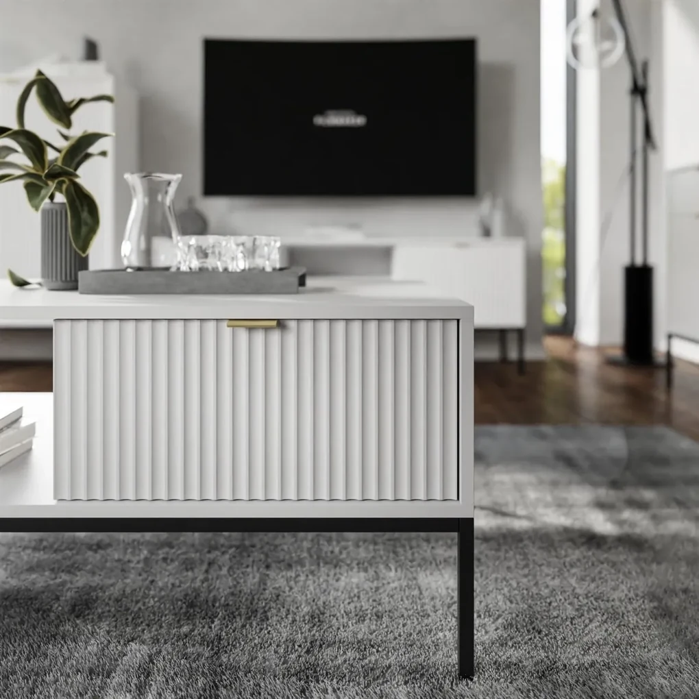 KONFERENČNÝ STOLÍK VIGGO BIELY + ČIERNY PODSTAVEC 104 cm