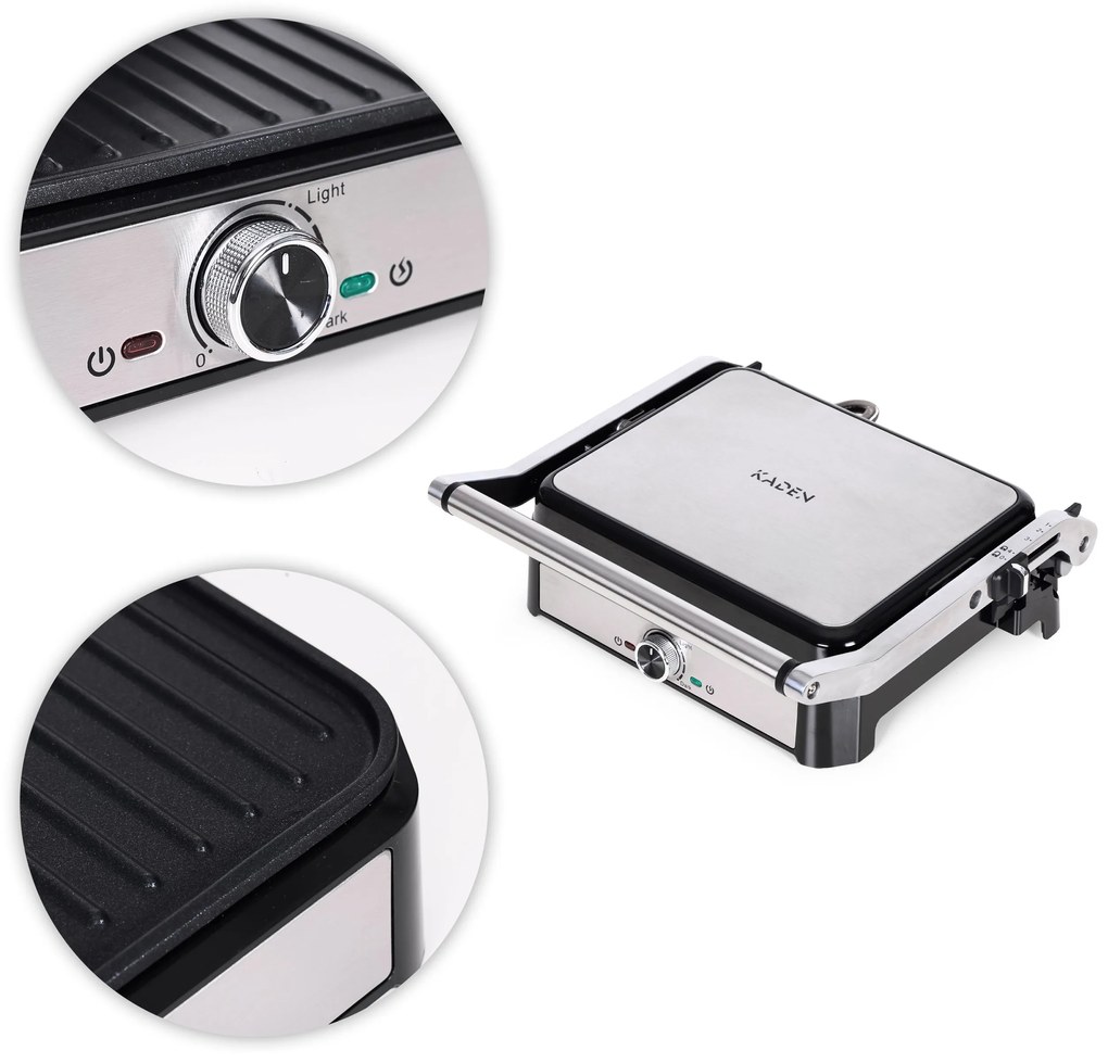 KADEN Elektrický kontaktný gril panini, vrúbkované platne 2000W KADEN