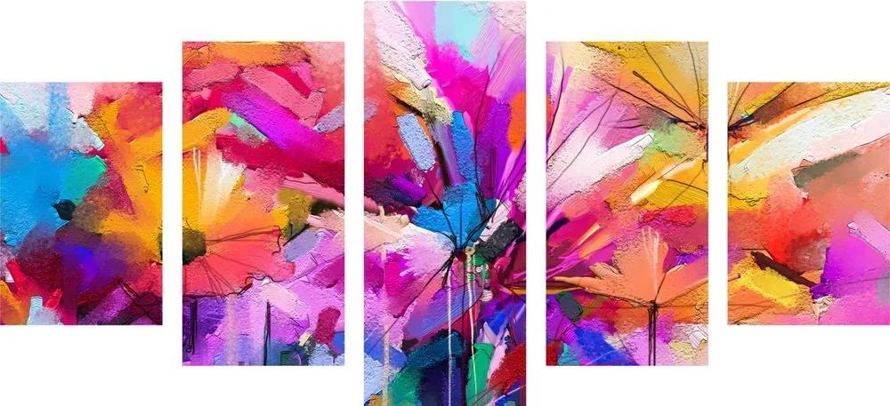 5-dielny obraz abstraktné farebné kvety - 100x50