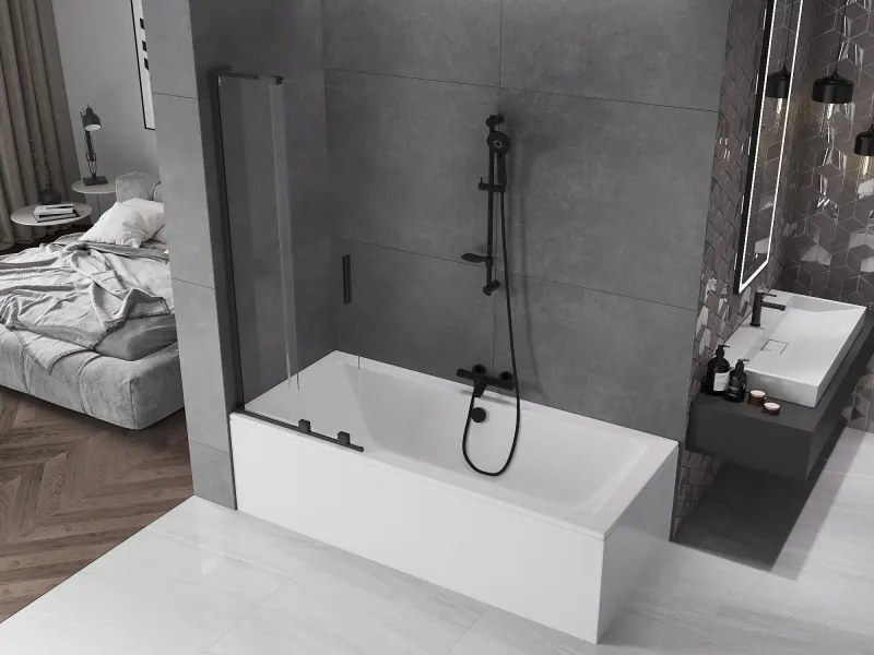 Mexen Velar L, 2-krídlová posuvná vaňová zástena 70 x 150 cm, 8mm číre sklo, čierna matná, 896-070-003-01-70