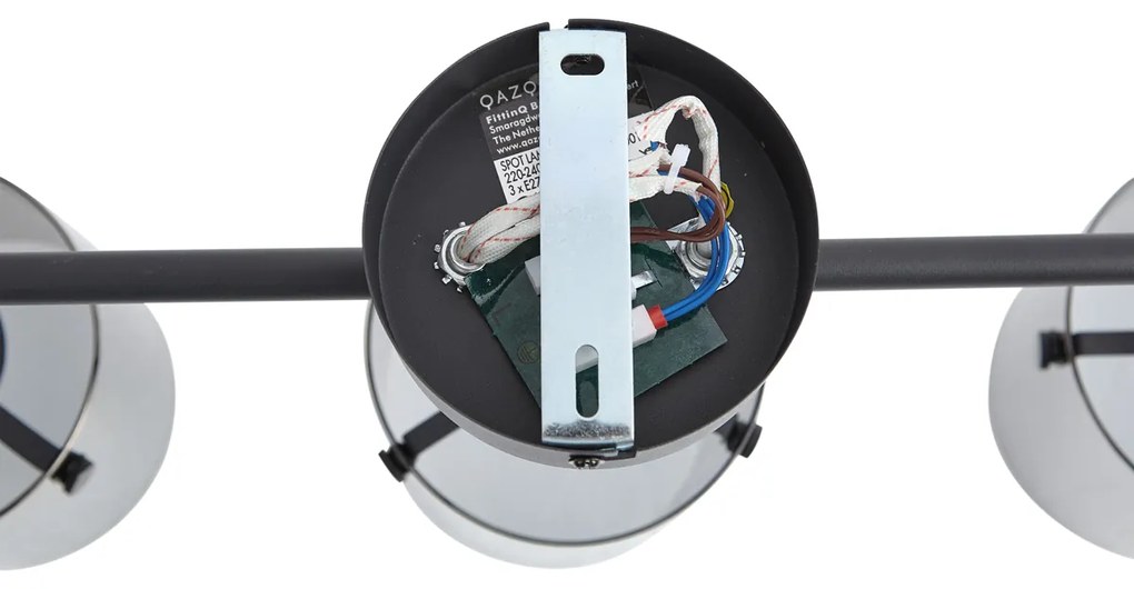 Dizajnový stropný reflektor čierny s dymovým sklom 3-svetelný - Domo