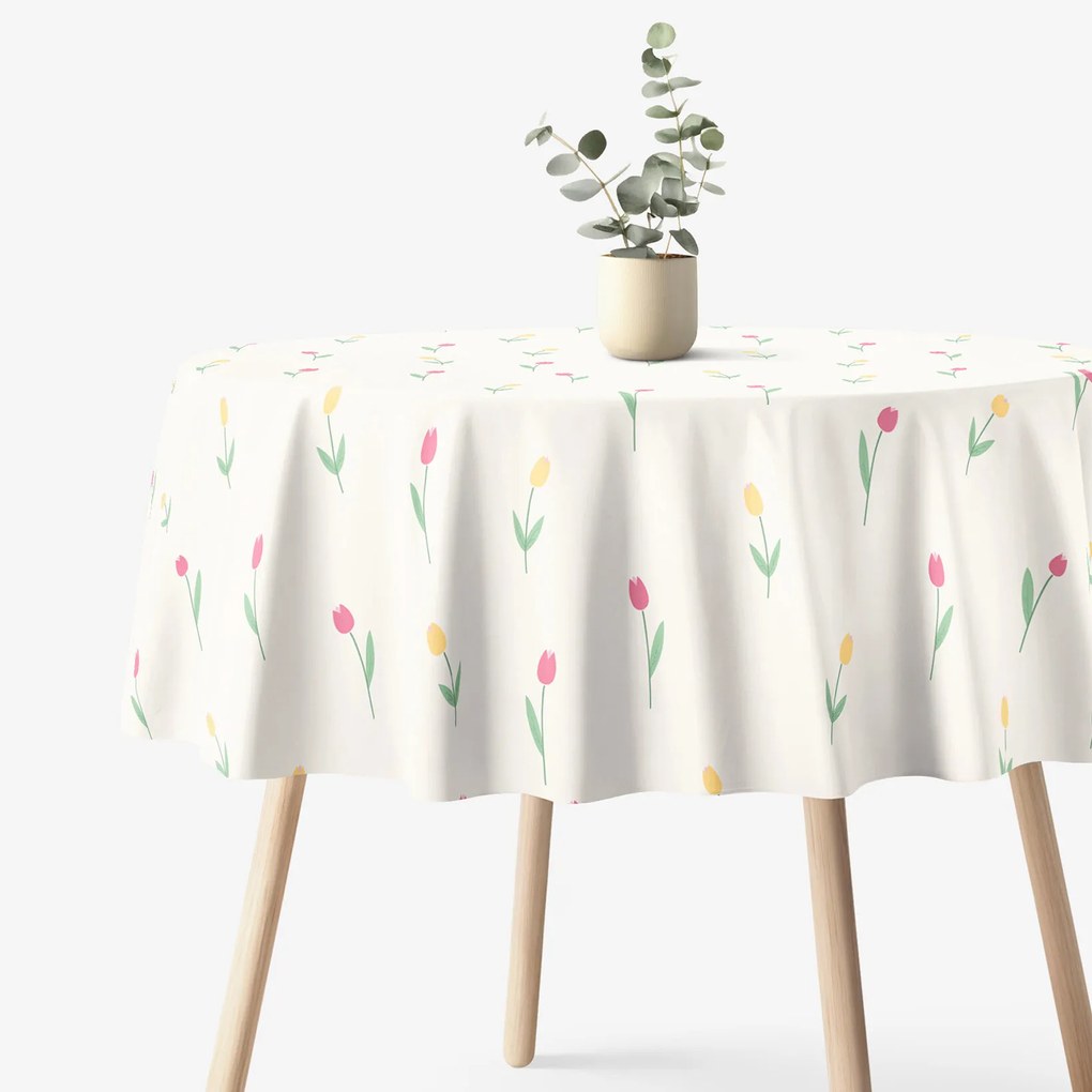Goldea okrúhly obrus 100% bavlnené plátno - tulipány Ø 100 cm