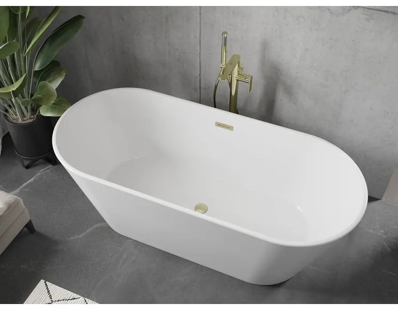 Mexen Flavia, voľne stojaca vaňa 150 x 75 cm, biela, zlatý matný prepad, 54031507500-55